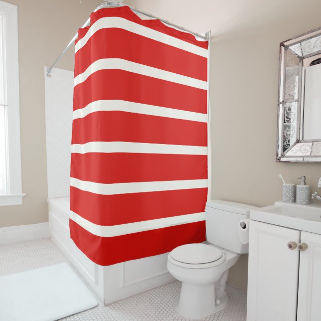 Red and White Striped horizontal stripes Shower Curtain (In Situ)