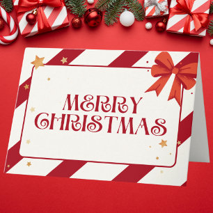 Red and White Striped Modern Christmas Card