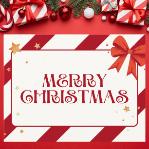 Red and White Striped Modern Christmas Holiday Card