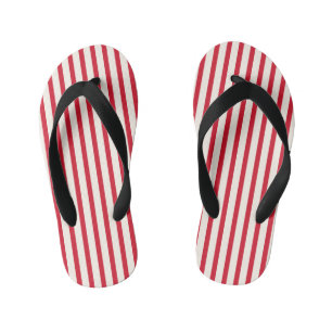 Red and White Striped Modern Christmas Stripe Kid's Thongs