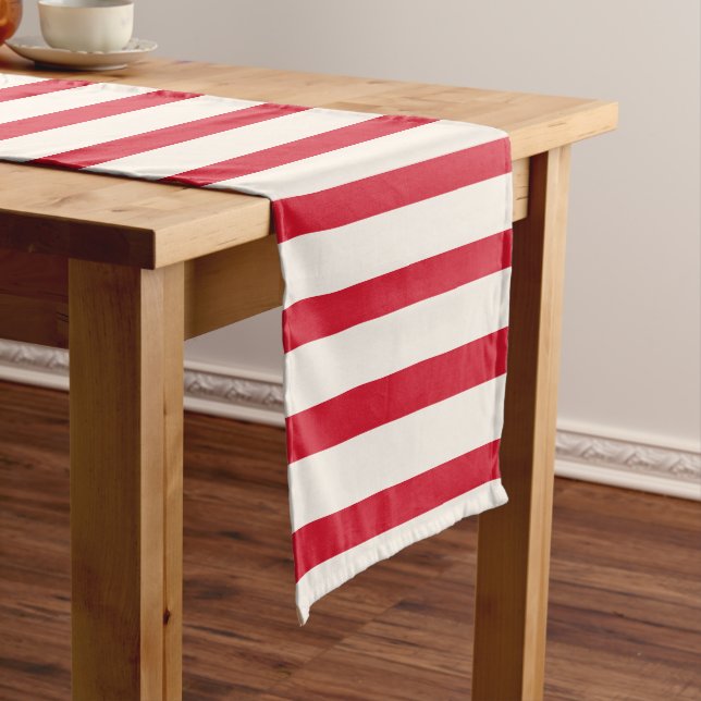 Red and White Striped Modern Christmas Stripe Short Table Runner (In Situ)