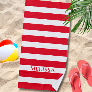 Red And White Striped Name Cabana Stripe Beach Towel
