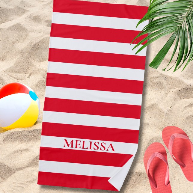  Red And White Striped Name Cabana Stripe  Beach Towel (Creator Uploaded)