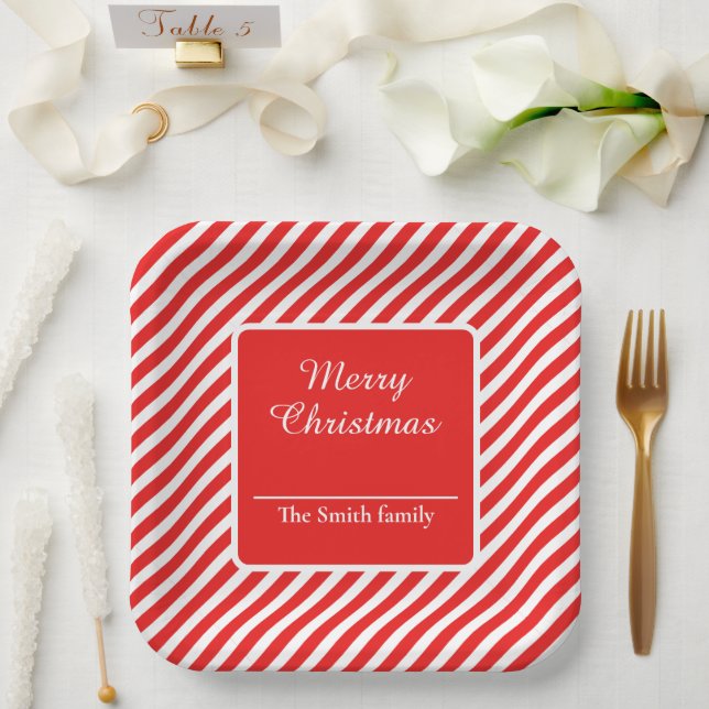 Red and white striped paper plate (Wedding)