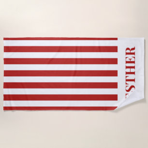 Red and White Striped Personalised Cabana Beach Towel