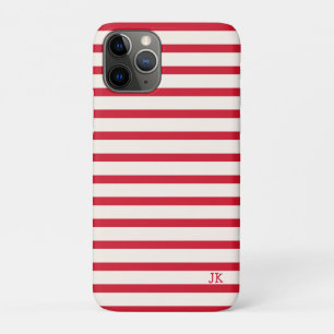 Red and White Striped Personalized Initials iPhone 11 Pro Case