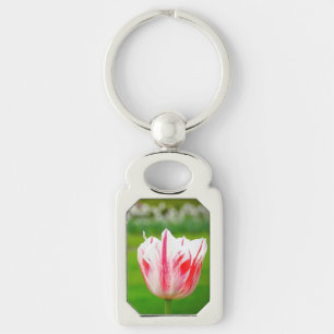 Red and White Striped Tulip Key Ring