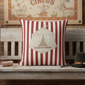 Red and White Striped Vintage Circus Tent Pillow