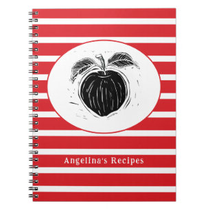 Red and White Stripes Apple Fruit Woodcut Personal Notebook