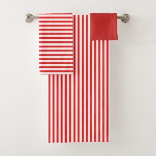 Red and White Stripes Bath Towel Set