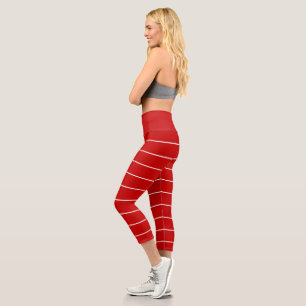 Red and White Stripes Capri Leggings