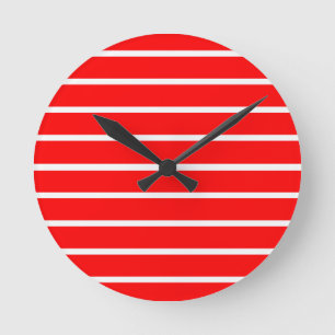 Red and White Stripes Design Round Clock
