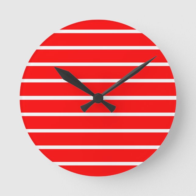 Red and White Stripes Design Round Clock (Front)