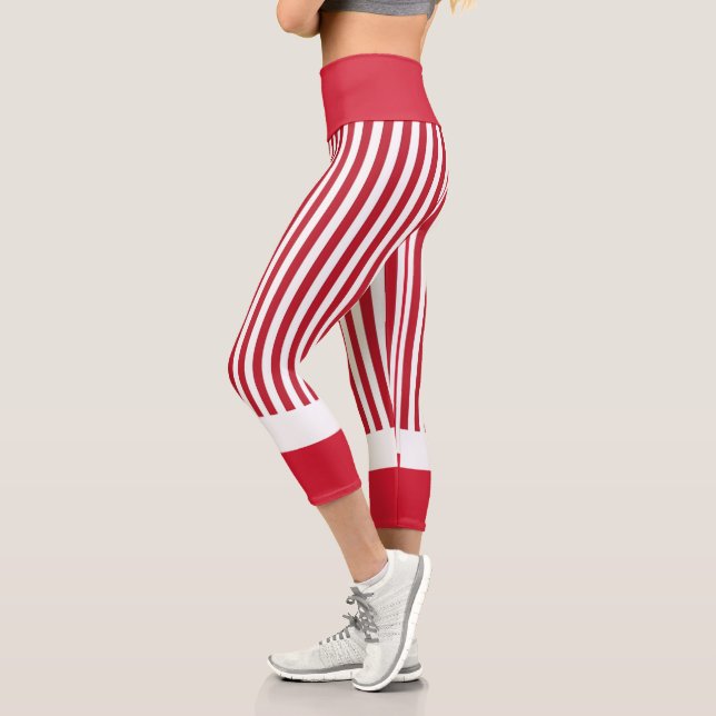 Red and White stripes High Waisted Capris (Left)