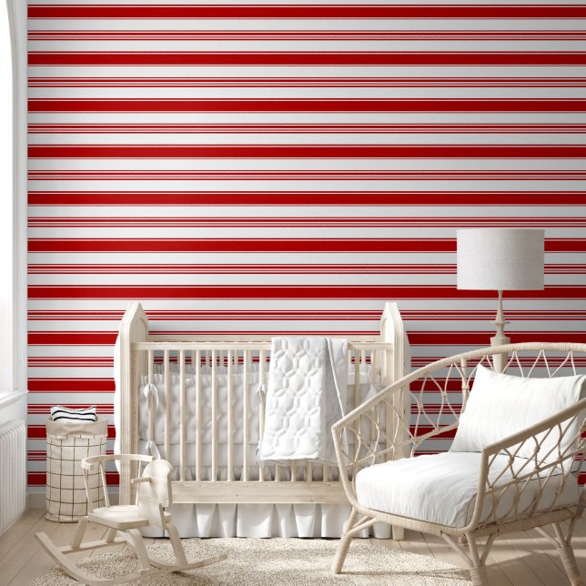 Red and White Stripes (large scale) Wallpaper (Kids)