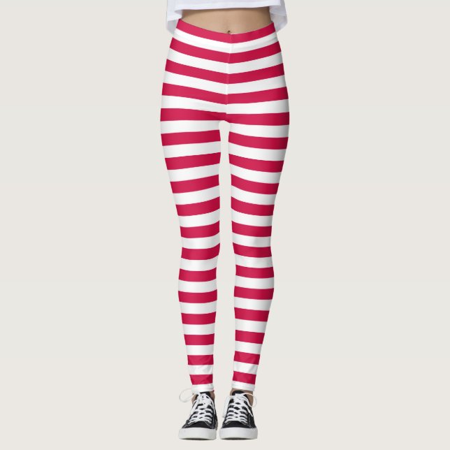 Red And White Stripes Leggings (Front)