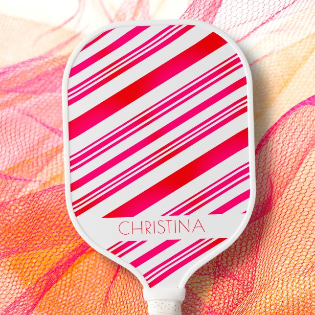 Red and White Stripes Modern Elegant Custom Name Pickleball Paddle (Creator Uploaded)