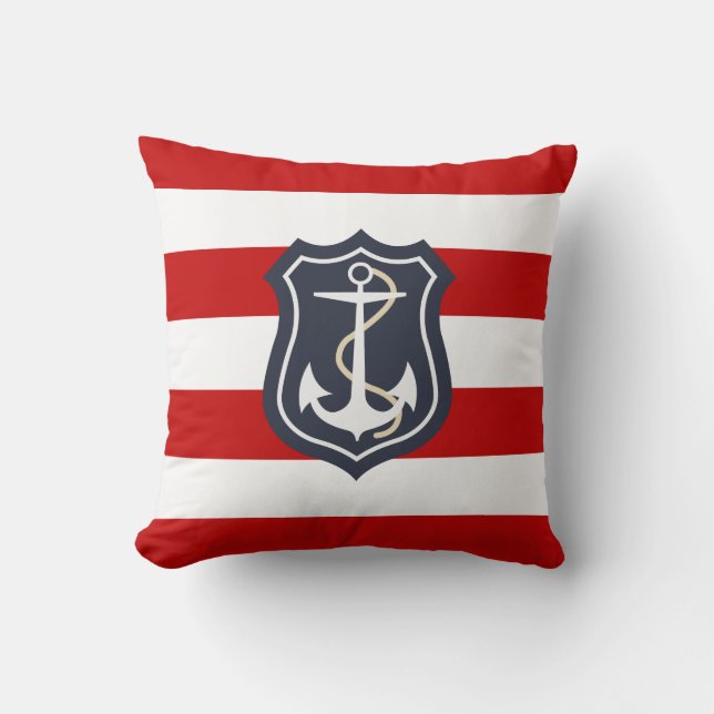Red and White Stripes Nautical Style Cushion (Front)