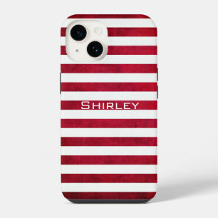 Red and White Stripes on Fabric Texture by STaylor iPhone 14 Case