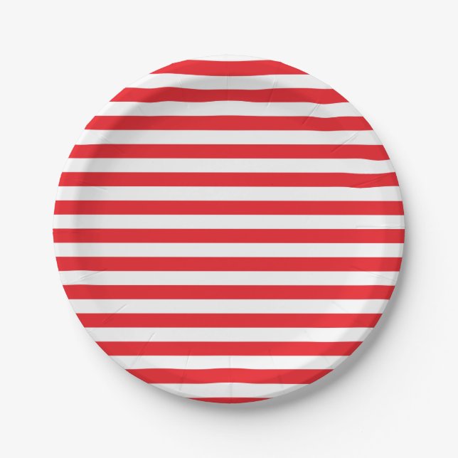 Red and White Stripes Paper Plates (Front)