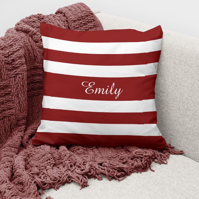 Red And White Stripes Pattern Name Monogram  Cushion (Creator Uploaded)