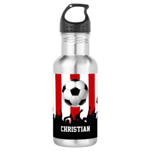 Red and White Stripes Soccer Fans and Football 532 Ml Water Bottle