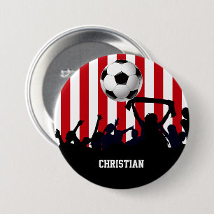 Red and White Stripes Soccer Fans and Football 7.5 Cm Round Badge