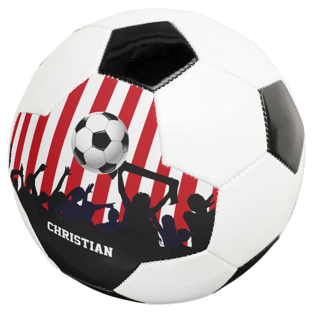 Red and White Stripes Soccer Fans and Football Ball (Three Quarter)