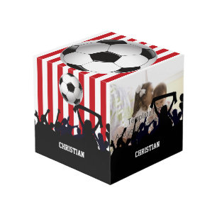 Red and White Stripes Soccer Fans and Football Cube