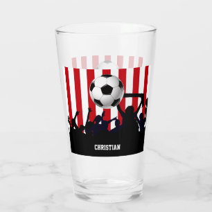 Red and White Stripes Soccer Fans and Football Glass