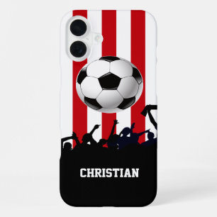 Red and White stripes Soccer Fans and football iPhone Case