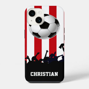 Red and White stripes Soccer Fans and football iPhone Case