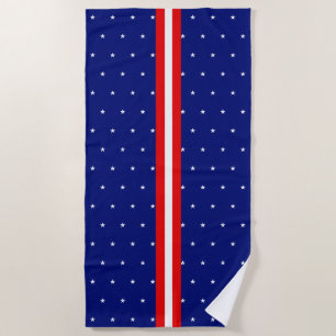 Red and White Stripes with Star Pattern on Blue Beach Towel