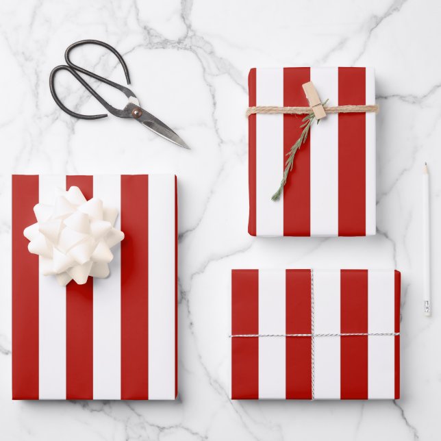 Red and White Stripes Wrapping Paper Sheet (Front)