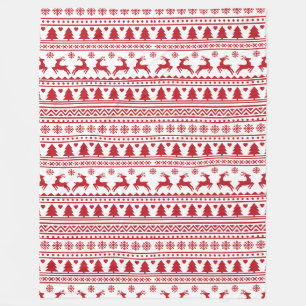 Red and White Sweater Pattern Fleece Blanket