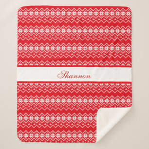 Red And White Sweater Pattern Personalised Sherpa Blanket