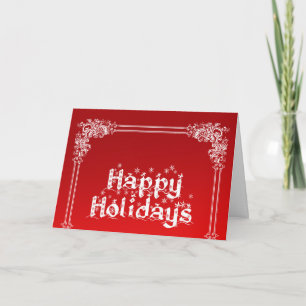Red and White Swirl Background Happy Holiday Card
