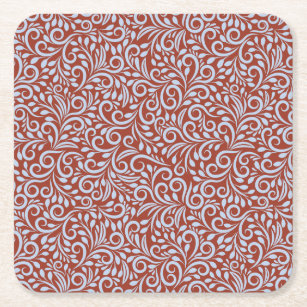 Red and white swirl pattern square paper coaster