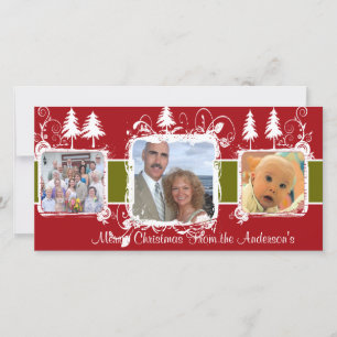 Red and White Swirly Frame Holiday Family Photo