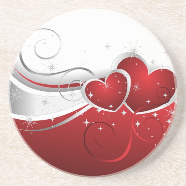 Red and White Swoosh Hearts Coaster (Front)