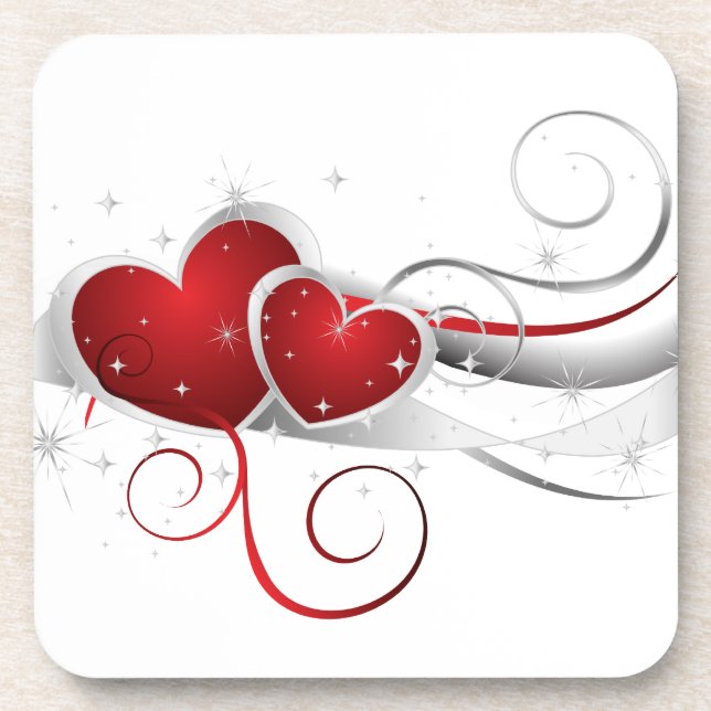 Red and White Swoosh Hearts Coaster (Front)