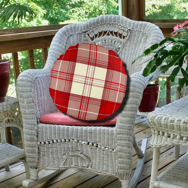 red and white tartan  round cushion (Creator Uploaded)