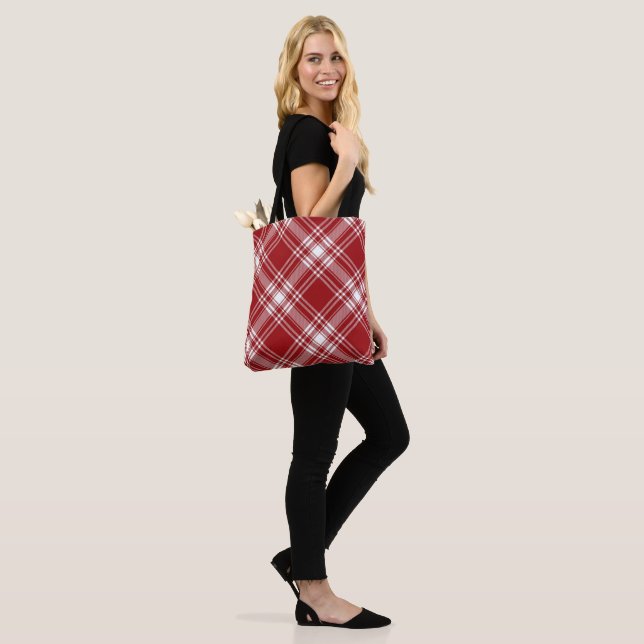 Red and White Tartan Tote Bag (On Model)