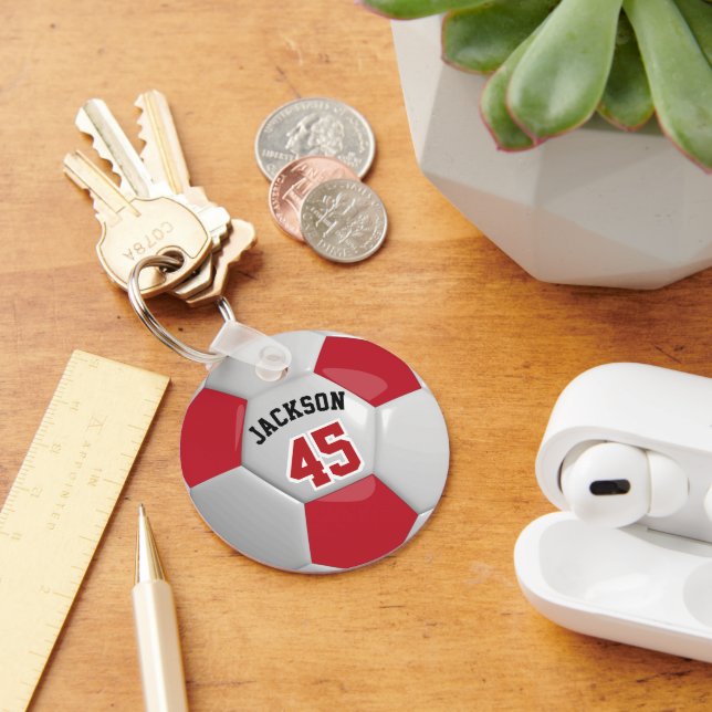 Red and White Team Soccer  ⚽ Ball Keychain (Desk)