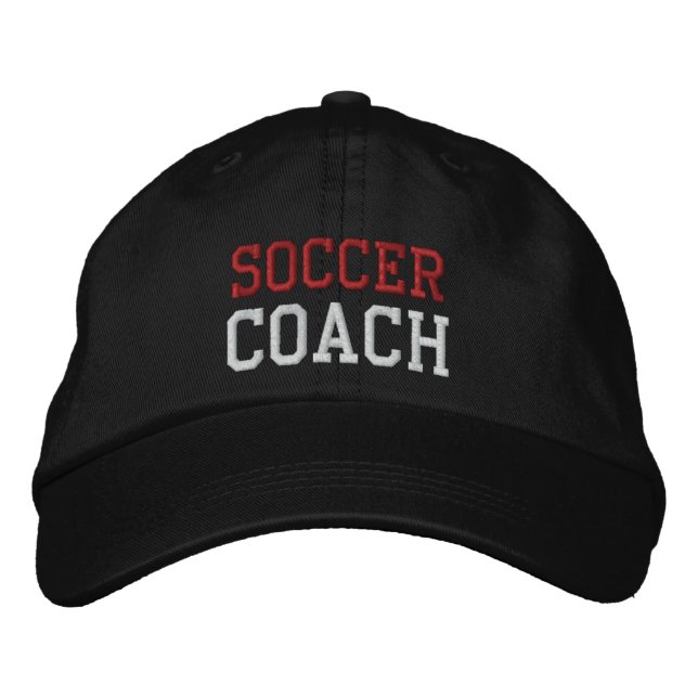 Red and White Text Soccer Coach Hat (Front)