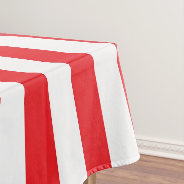 Red and White Thick Striped Tablecloth (In Situ)