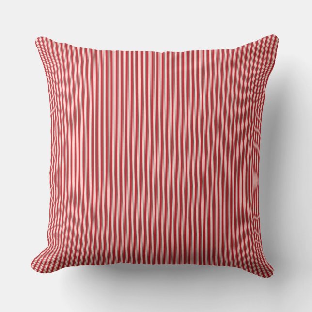 red and White Ticking Stripe Cushion (Front)
