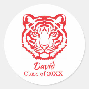 Red and White Tigers Logo Mascot Graduation Classic Round Sticker