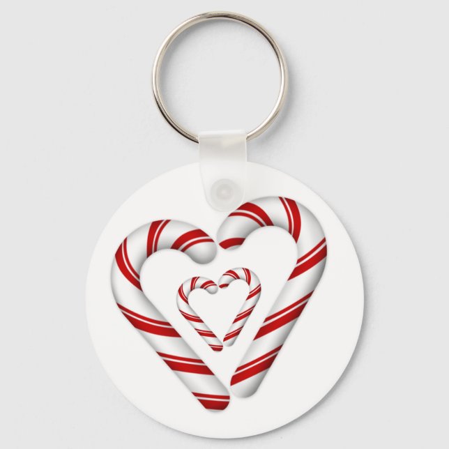 red and white tiny candy cane hearts key ring (Front)