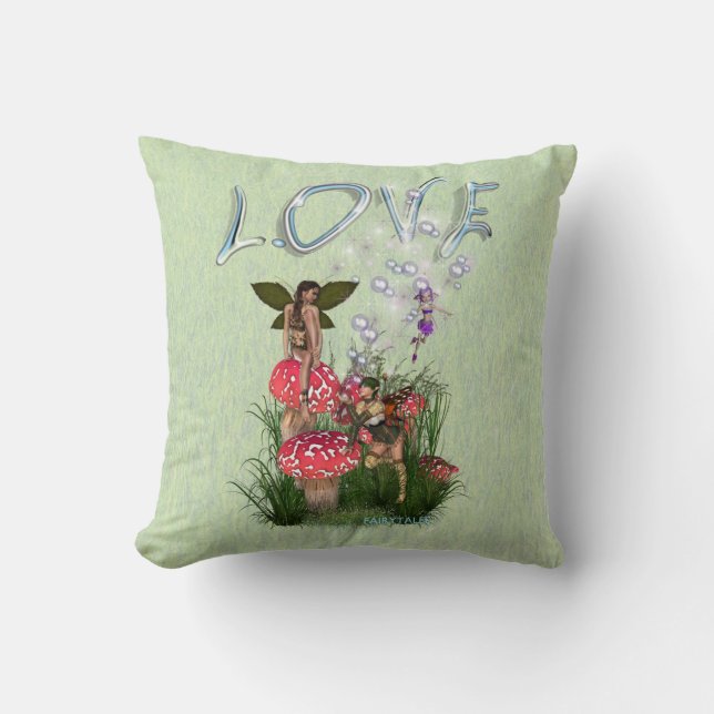 Red and white toadstool fairytale stories cushion (Front)